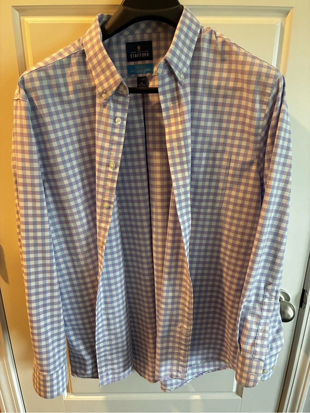 Stafford Lavender and White Gingham Button-Down Dress Shirt